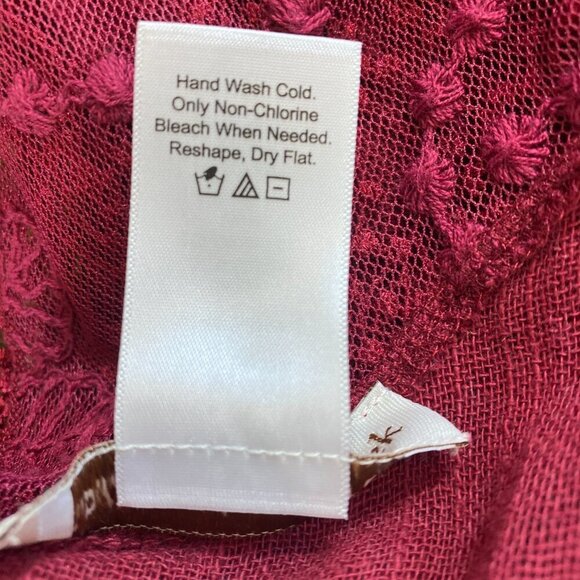 BOHO Artsy Ruffled Lacy Scarf by Coldwater Creek Burgundy Crochet Lace #335C - Picture 9 of 9